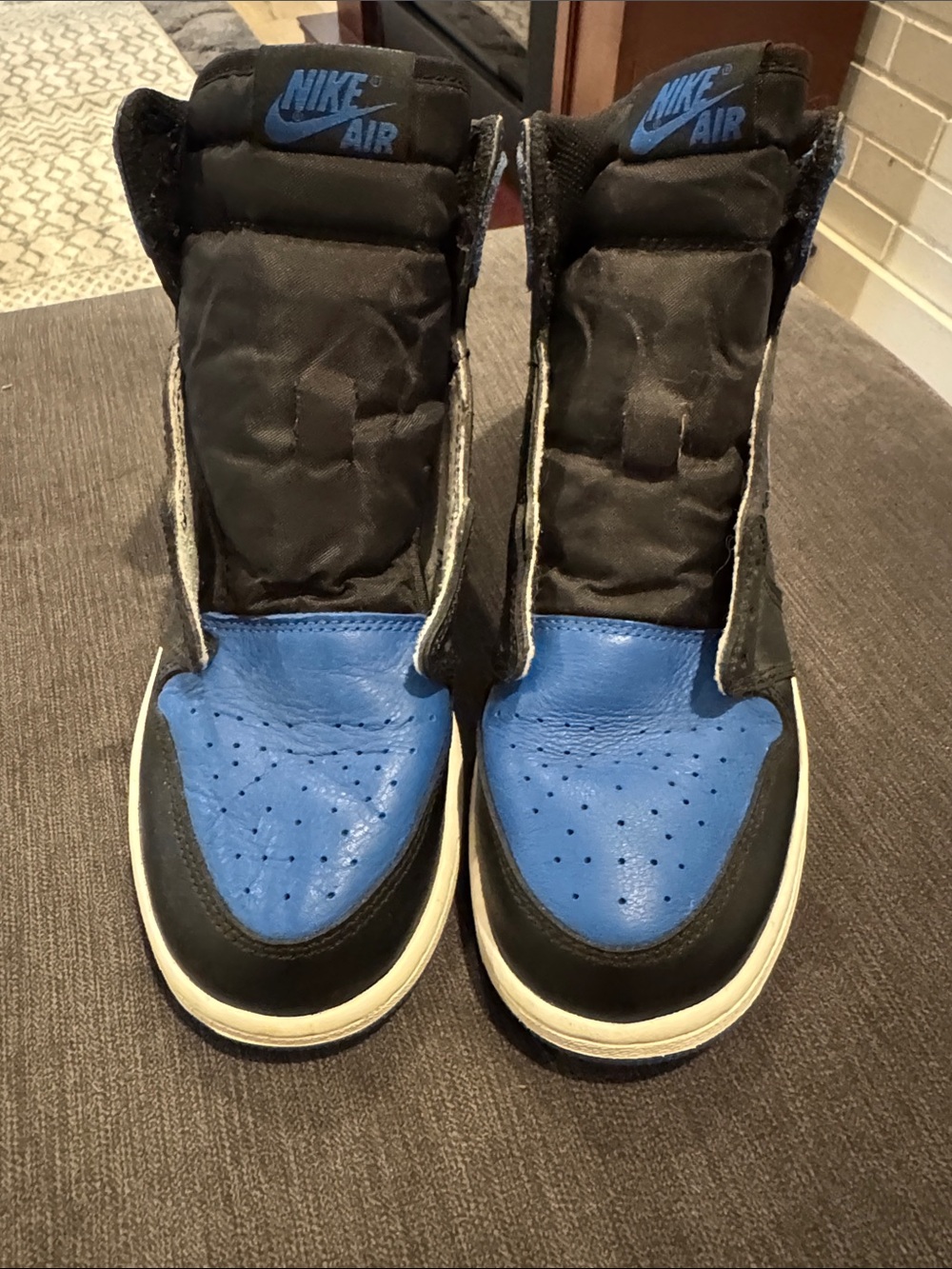 Nike Black and Royal Blue High-Top Sneakers-size 7y
